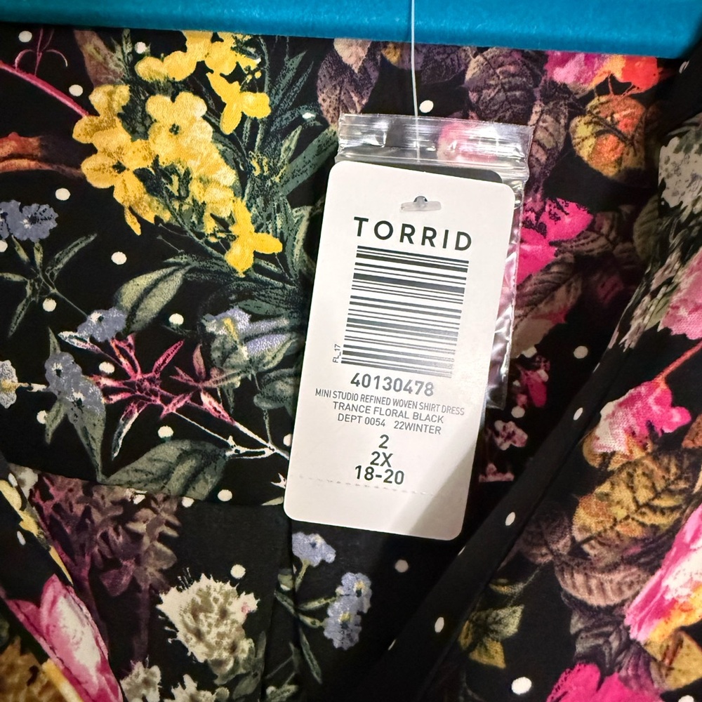 torrid Black Floral Wrap Midi Dress with Pink & Yellow Blooms - Picture 2 of 2